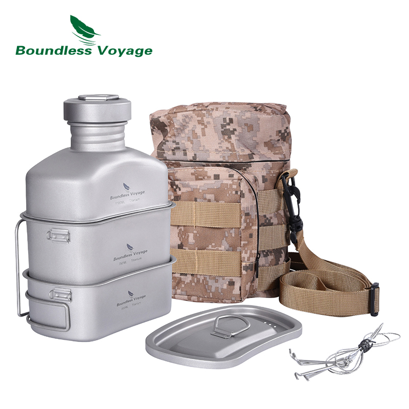 Outdoor Camping Games - Boundless Voyage-Titanium Military Canteen Bottle, copos