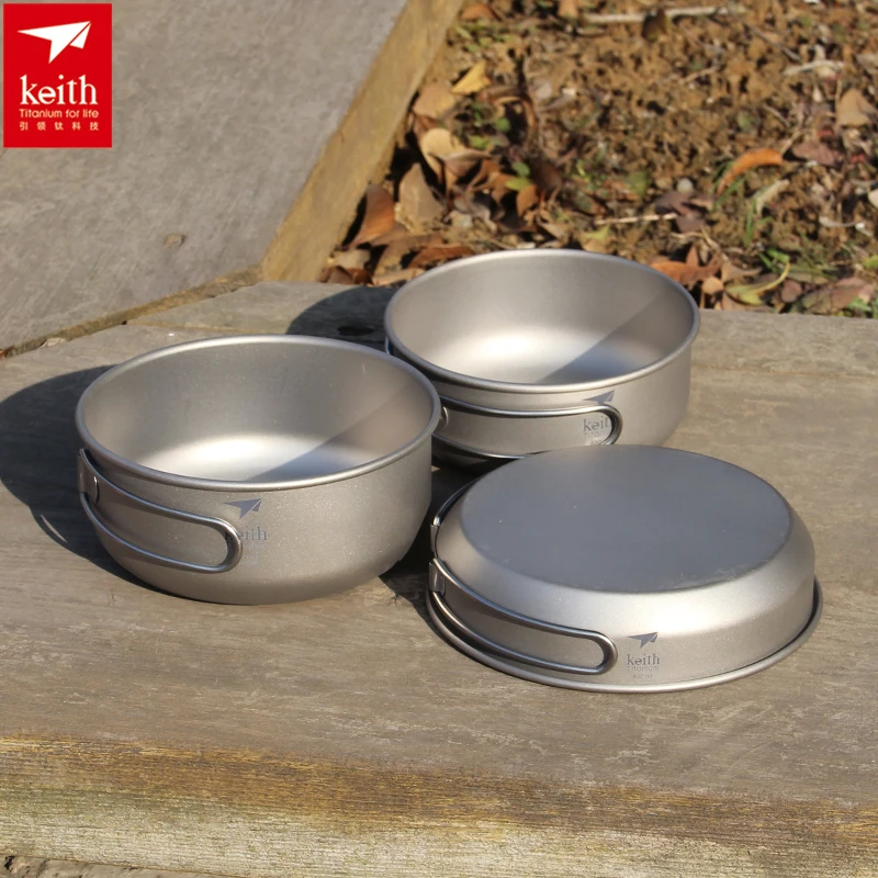 Outdoor Camping Cooking Equipment - Keith-Titanium Cookware Set com alça dobrável,