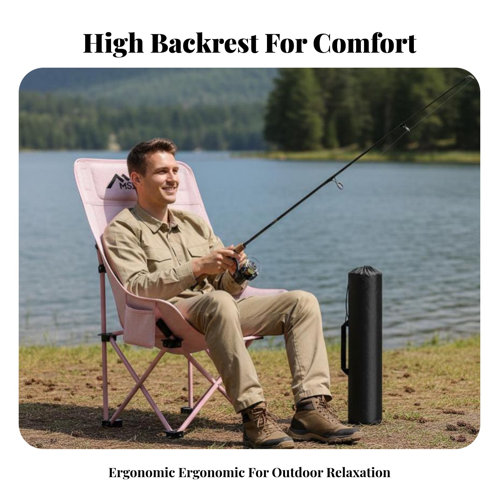 Outdoor Camping High Chair - Cadeira Dobrável de Malha com Encosto