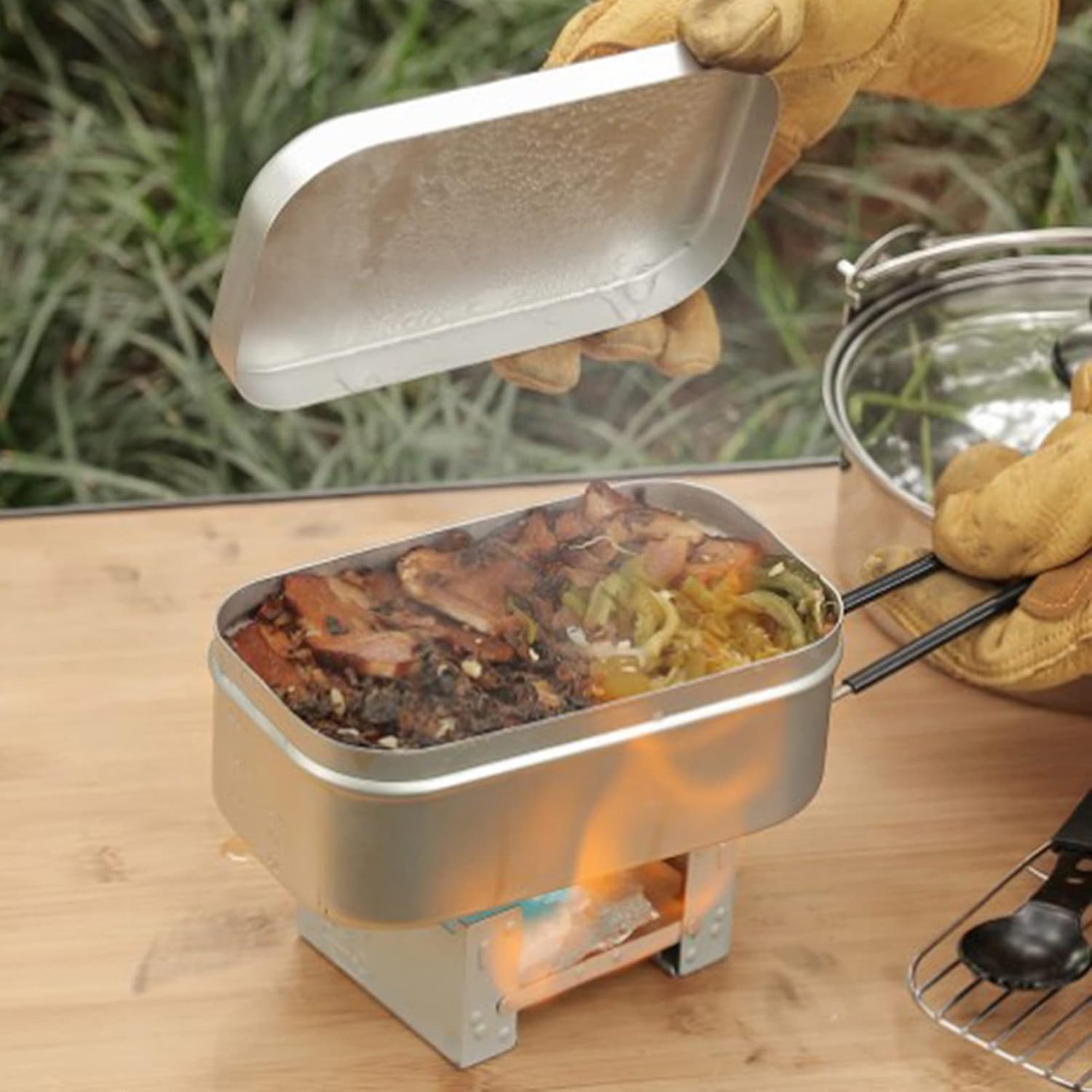 Outdoor Camping Cooking Equipment - Alça dobrável da caixa de bento,